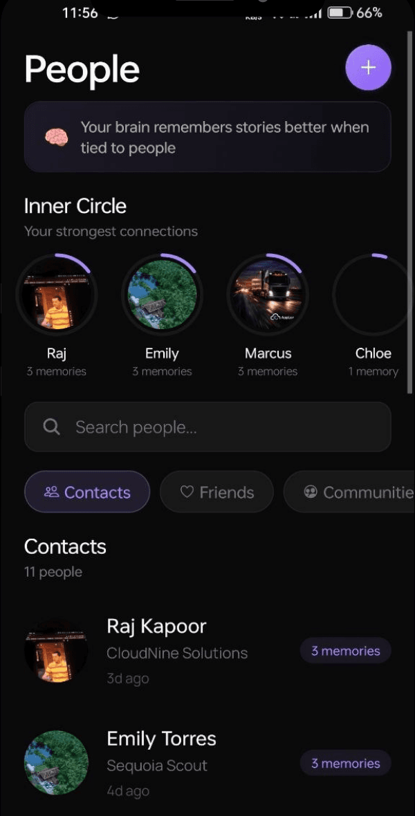 Resyl people screen showing inner circle