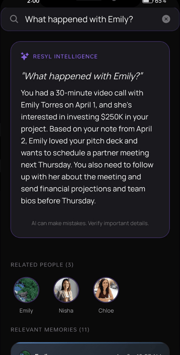 Resyl Intelligence answer for the Emily query